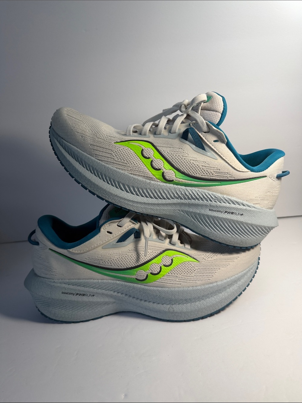 Saucony White Running Shoes with Neon Green and Teal Accents - Picture 4 of 9
